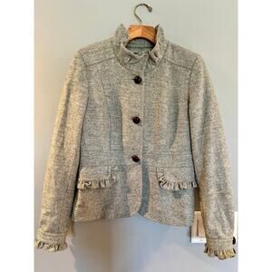 J. Crew Herringbone Ruffled Wool Jacket Blazer Coat Womens 8 Gray Corpcore